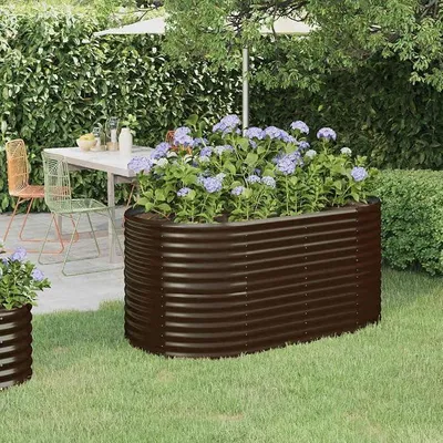 Imagen del producto de Cama elevada de acero galvanizado, 152x80x68 cm, color marrón, para terraza, robusta