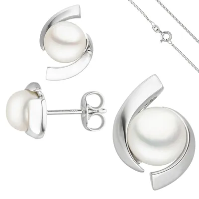 Produktbild von Schmuck-Set 333 Gold Weißgold Süßwasser Perlen mit Kette 45 cm