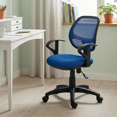 Produktbild von Schreibtischstuhl Kinder COOL, Blau - drehbarer Bürostuhl für Kinderzimmer höhenverstellbar mit Armlehnen und Wippmechanik inkl. atmungsaktivem Netzbezug [max. Belastbarkeit 100 kg]