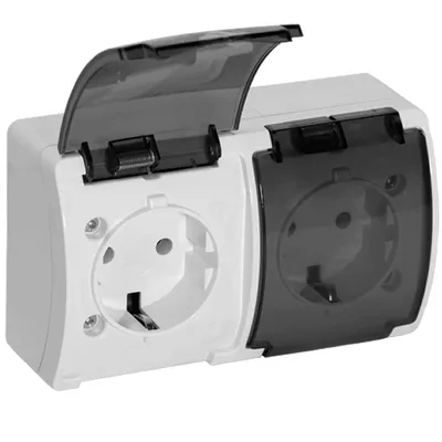 Image de Koala série apparente IP44 Blanc Double prise de courant Clapet de fumée