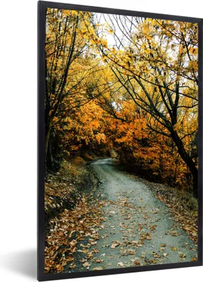 Produktbild von MuchoWow® Gerahmtes Poster Blätter - Herbst - Wald 60x90 cm - Poster mit Schwarzem Bilderrahmen Wandposter Rahmen Foto Bilder - Kunst