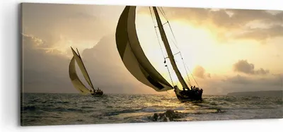 Produktbild von Bild auf Leinwand - Leinwandbild - Schiff Sonnenuntergang Sonne Landschaft - 120x50cm - Wand Bild - Wanddeko - Leinwanddruck - Bilder - Kunstdruck - Leinwand bilder - Wandkunst - AB120x50-3158