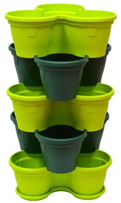 Produktbild von 5er Pflanztopf-Set Gerber Trio Set Grün, 43,5x40x77,5 cm (LxBxH), stapelbar, mit Untersetzer, 11 Liter, 3 Pflanzräume