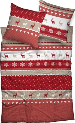 Produktbild von Casatex Bettwäsche Garmisch" rot-beige-weiß 1x 135x200 cm + 1x 80x80 cm"