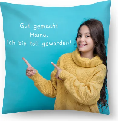 Produktbild von Personalisiertes FOTOGESCHENK (45x45 cm), Foto-Kissen mit Foto & Text, Muttertag, Geburtstag (mit Füllung), Gut gemacht Mama [091]