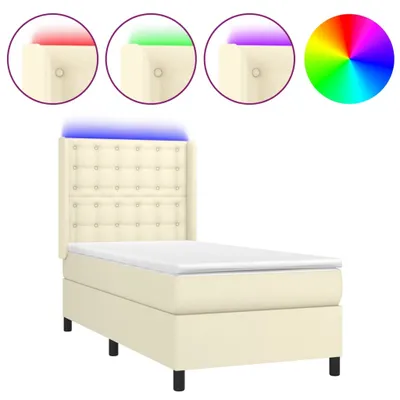 Produktbild von Boxspringbett mit Matratze & LED Creme 100x200 cm Kunstleder