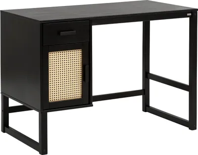 Produktbild von Jenna | Schreibtisch mit 1 Tür und 1 Schublade in Kiefer und Rattan Espresso