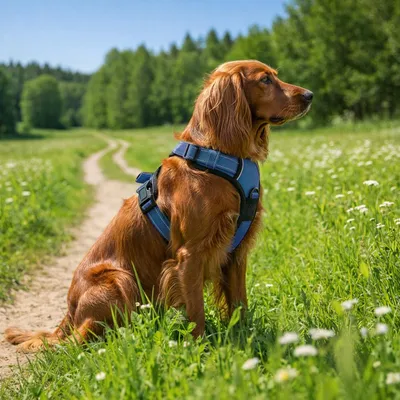 Immagine prodotto di Pettorina anti-tiro per cani Belviona, pettorina a Y imbottita con maniglia di controllo, riflettente e regolabile, taglia S, blu
