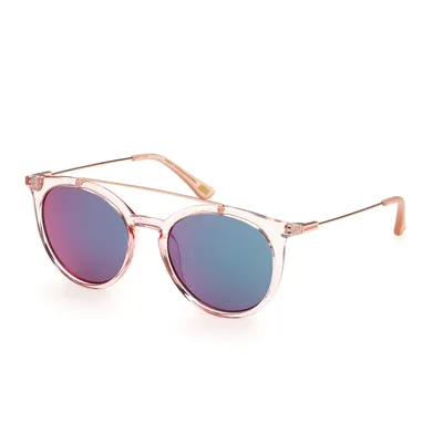 Imagen del producto de Skechers, gafas de sol modelo SE6107, forma redonda, color rosa brillante, lentes de color burdeos espejado
