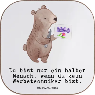 Produktbild von Mr. & Mrs. Panda Untersetzer für Gläser Werbetechniker Herz - Weiß - Geschenk, Tischschoner, Coaster, gläseruntersetzer, Flaschenuntersetzer