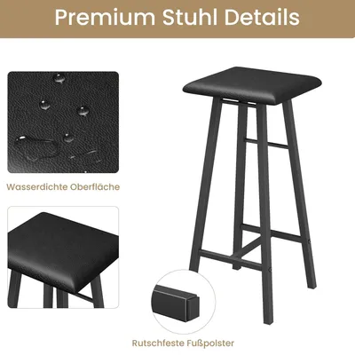 Produktbild von Bartisch & 2 Barhocker - 3-teiliges Set - Tresenhöhe - Stauraumregale - Metallgestell & Holzplatte - Platzsparendes Design - Gepolsterte Sitze - Schwarz