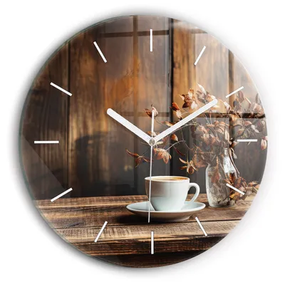 Produktbild von Wallfluent Wanduhr – Stilles Quarzuhrwerk - Uhr Dekoration Wohnzimmer Schlafzimmer Küche - Zifferblatt mit Striche - weiße Zeiger - 30 cm - Tasse Kaffee