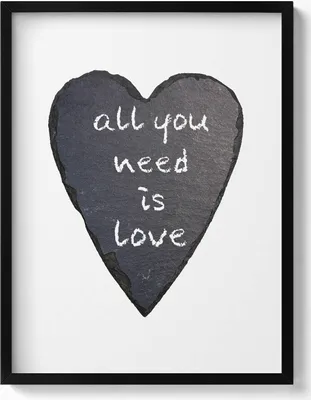 Produktbild von Alles was du brauchst ist Liebe - Herz– Wandbild mit Rahmen – Gerahmtes Bild  – Wanddekoration – 60x80 cm –  Schwarz Rahmen