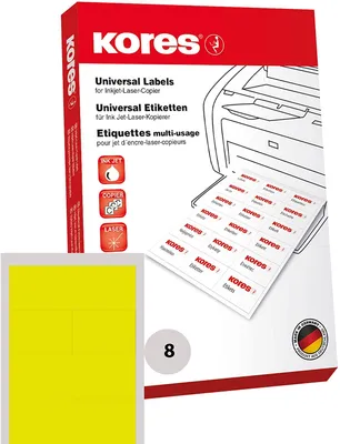 Zdjęcie produktu dla Kores L10574GE, Żółty, Prostokąt, Na stałe, A4, Uniwersalne, Laser/Atrament