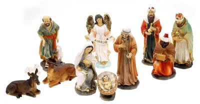 Produktbild von Krippenfiguren Set 11-teilig heilige Familie, heilige drei Könige, Engel und Hirte H.: 15 cm