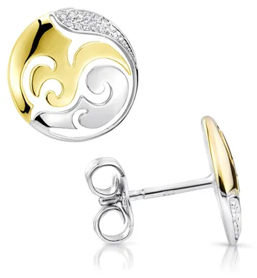 Produktbild von MATERIA Damen Ohrstecker Silber 925 rund - Gold Ohrringe Stecker Blumen mit Zirkonia bicolor SO-388-Gold