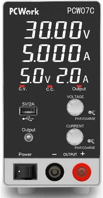 Obrázek produktu pro PCWork, PCW07C, laboratorní napájecí zdroj, nastavitelný, 0-30V DC, 5A, USB, LED displej