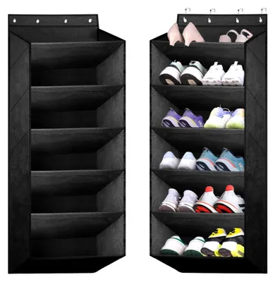 Produktbild von Schuhregal Tür, Schuhregal Hängend, Schuh Organizer Hängend, Schuhaufbewahrung Tür mit 6 Tiefen Taschen Passt 12-Paar Schuh (Schwarz)