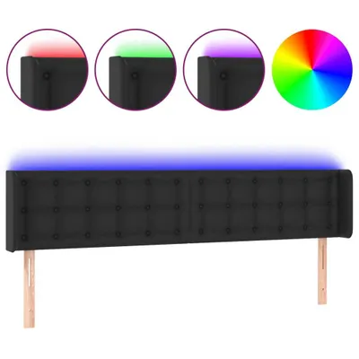 Zdjęcie produktu dla Zagłówek do łóżka z LED, czarny, 163x16x78/88cm, sztuczna skóra