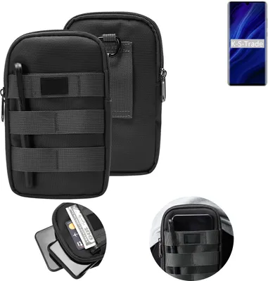 Produktbild von K-S-Trade Holster Gürtel Tasche kompatibel mit Huawei P30 Pro New Edition Handy Tasche Schutz Hülle dunkel-grau viele Fächer, 1x
