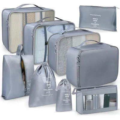 Produktbild von Koffer Organizer Set, 9 Pcs Packing Cubes für Reisen, Packtaschen für Koffer Reise Kleidertaschen, Verpackungswürfel Mit Kosmetiktasche
