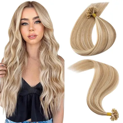 Produktbild von Echthaar Extensions Bondings 45 cm Goldbraun&blond Keratin U-Tip Remy 25 Strähnen 25g