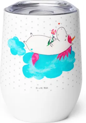 Produktbild von Mr. & Mrs. Panda Thermobecher Einhorn Verliebt - Weiß - Geschenk, thermosbecher, Unicorn, glühwein tasse, Einhörner, edelstahl, Wolke, kaffee, Liebe, Freundin
