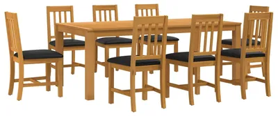 Image de Ensemble de salle à manger vidaXL, 9 pièces, noir, bois massif chêne