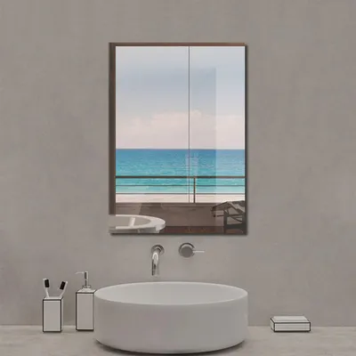 Image de Armoire de Salle de Bain avec Miroir 70x40cm, Porte simple avec miroir, 2 étagères internes amovibles, Chêne