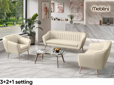 Produktbild von MEBLINI Mini Sofa Set 3-2-1 für Wohnzimmer - Mini Lounge für sechs Personen - Küchensofa - Sofa Klein - Sitzgarnitur - Polstergarnitur - Sofagarnituren - KAIA - 3+2+1 - Creme Kunstleder