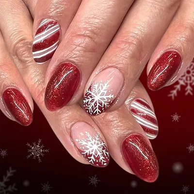 Produktbild von Press On Nägel Glitzer Weihnachten 24 Stück Rote Schneeflocken Falsche Nägel zum Aufkleben Jelly Gel Wear Kit Künstliche Nägel Frauen Mädchen