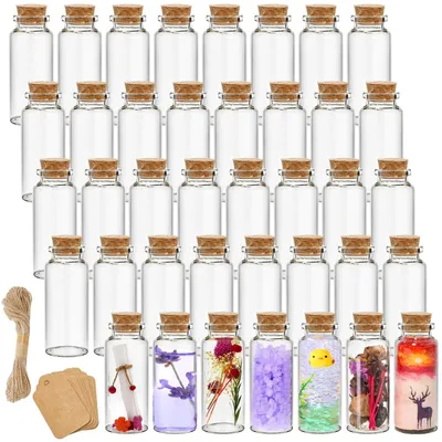 Productafbeelding van Set van 70 Mini Glazen Flessen met Kurken en Labels