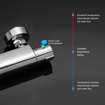 Produktbild von DeCio Service GmbH Thermostat-Brausemischer für Dusche, Temperatur- & Durchflussregelung, 38°C Sicherheit, Verbrühungsschutz, Massives Messing, Chrom, G 1/2 Zoll, 150 mm Einlassabstand, Wassersparend, Modern, CSA B125-98, ASSE 1016, EN1111, AS 4032.1, AS 4032.2