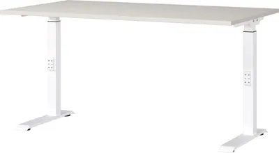 Schreibtisch höhenverstellbar 140x91x80 cm lichtgrau/weiß