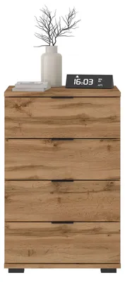 Produktbild von Nachttisch PIANO Wotan Eiche, Nachtkommode für Boxspringbetten, Nachtschrank mit 4 Schubladen und Griffen aus Kunststoff, Korpus aus MDF/Spanplatte