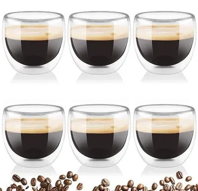 Zdjęcie produktu dla Szklanki do kawy espresso termiczne podwójne ścianki zestaw 6 szt