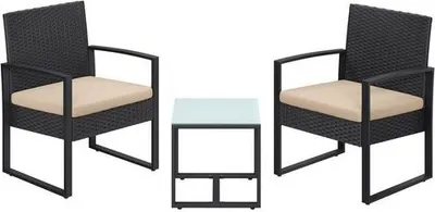 Obrázek produktu pro SONGMICS Balkonový nábytek z polyratanu PE, obývací souprava, stůl a 2 židle GGF010M05