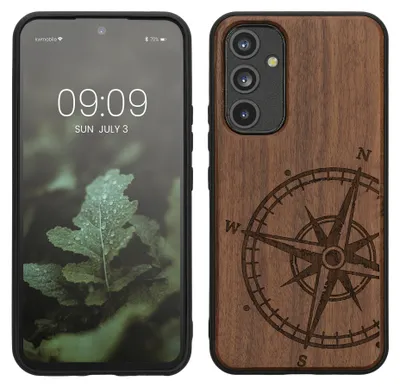Produktbild von kwmobile Handyhülle für Samsung Galaxy A54 5G Hülle Holz - Case mit TPU Bumper - Stoßfestes Hardcase - Schutzhülle Cover in Dunkelbraun
