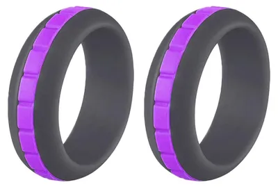 Productafbeelding van Silicone Trouwringen Set - 8mm Breed - Zwart en Grijs