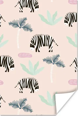 Produktbild von MuchoWow® Poster Zebra - Pflanzen - Rosa 80x120 cm - Papierdruck