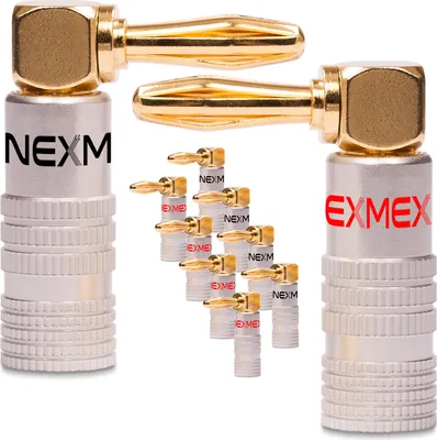 Produktbild von NEXMEX Bananenstecker 90° winkel 4mm 10x schraubbar vergoldet Lautsprecherkabel