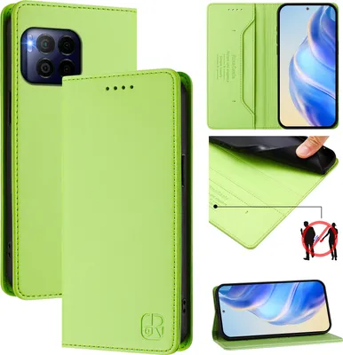 Produktbild von Lederhülle für T-Mobile REVVL 7 Pro Hülle Flip Brieftasche Kartenfächern Ständer Schutzhülle Grün