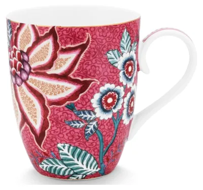Produktbild von PIP STUDIO Flower Festival Henkelbecher dark pink 350 ml