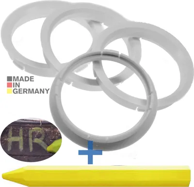 Produktbild von 4X Zentrierringe 72,5 x 65,1 mm Weiß Felgen Ringe + 1x Reifen Kreide Fett Stift
