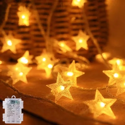 Lichterkette mit Sternen, 6 m, 40 LEDs, batteriebetrieben, warmweiß