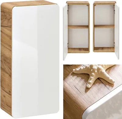 Produktbild von Badezimmer Hängeschrank LUTON-56, Hochglanz weiß, Wotan Eiche Nb., B/H/T ca. 35/75/22 cm