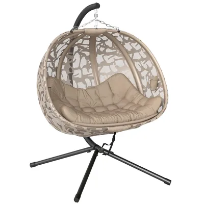 Produktbild von Outsunny Hängesessel, 2 Sitzer Hängestuhl mit Kissen, Klappbarem Sitzkorb, Stahl