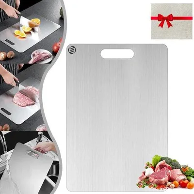 Zdjęcie produktu dla Deska do krojenia z tytanu bez plastiku – niechłonna – odporna na rdzę – antybakteryjna – można myć w zmywarce – 30 x 20 cm – czerwona –