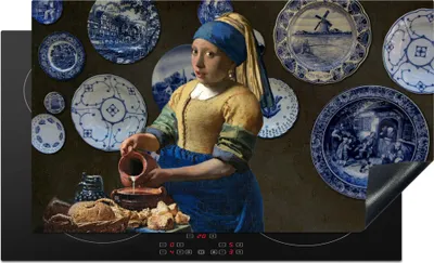 Produktbild von KitchenYeah© Herdabdeckplatte Milchmädchen - Das Mädchen mit dem Perlenohrring - Vermeer , 91x52cm, Küche Deko, Glaskeramikkochfeld Herdabdeckung, Abdeckplatte fùr Kochfeld