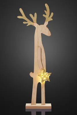 Produktbild von LED Figur Rentier Holz Stern Deko Weihnachten Fenster Tisch Winter 5 LED warmw.